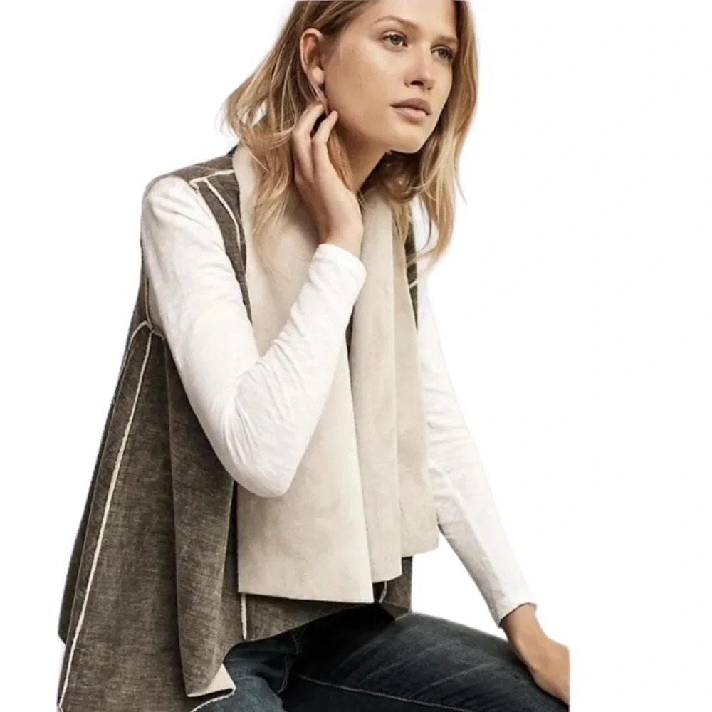 Amadi Anthropologie Grey Shearling Draped Kady Sherpa Vest Size Large